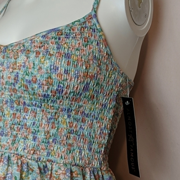 Almost Famous Smocked Blue Green and Orange Floral Print Top Size Medium - Picture 4 of 11